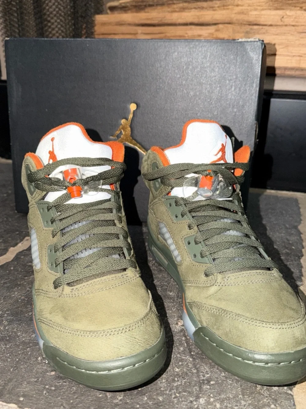 Jordan Olive Green and Orange Kids' High-Top Sneakers